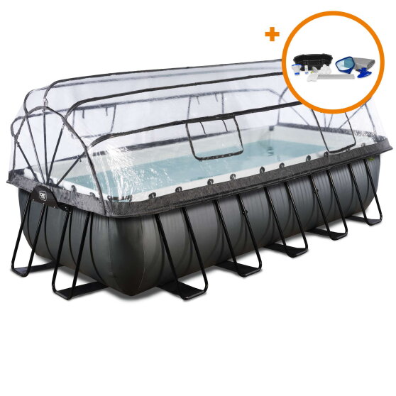 Piscine EXIT Black Leather 540x250x122cm avec pompe filtrante &agrave; sable et d&ocirc;me et kit d'accessoires - noir