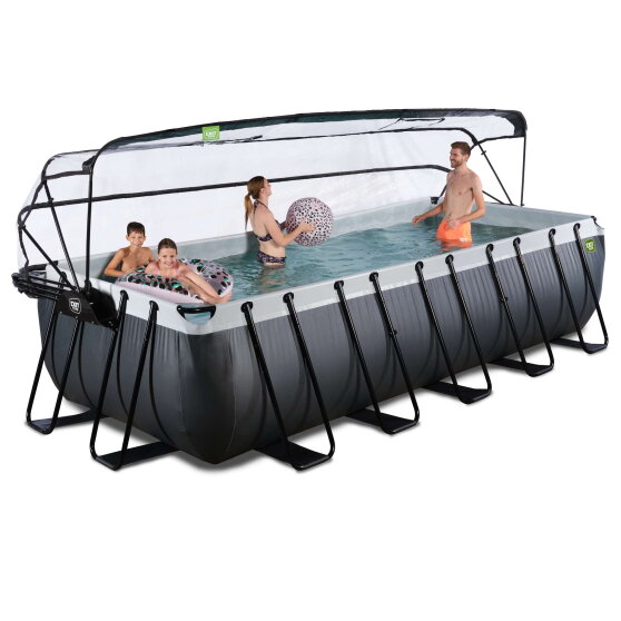 Piscine EXIT Black Leather 540x250x122cm avec pompe filtrante &agrave; sable et d&ocirc;me et kit d'accessoires - noir