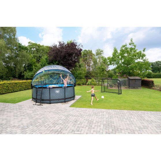 Piscine EXIT Black Leather &oslash;360x122cm avec pompe filtrante &agrave; sable et d&ocirc;me - noir