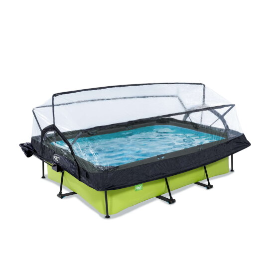Piscine EXIT Lime 220x150x65cm avec pompe filtrante et dôme et voile d'ombrage - vert