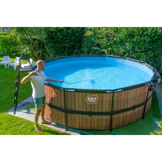 Piscine EXIT Wood ø450x122cm avec pompe filtrante - marron