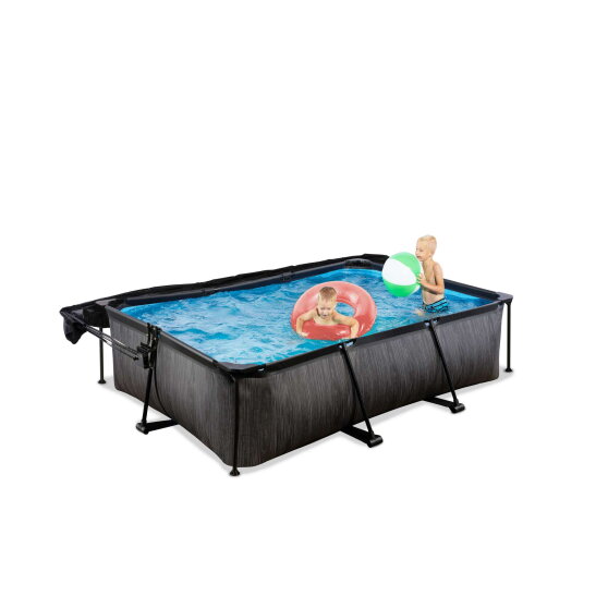 Piscine EXIT Black Wood 220x150x65cm avec pompe filtrante et voile d'ombrage - noir