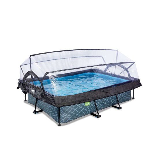 Piscine EXIT Stone 220x150x65cm avec pompe filtrante et d&ocirc;me - grise