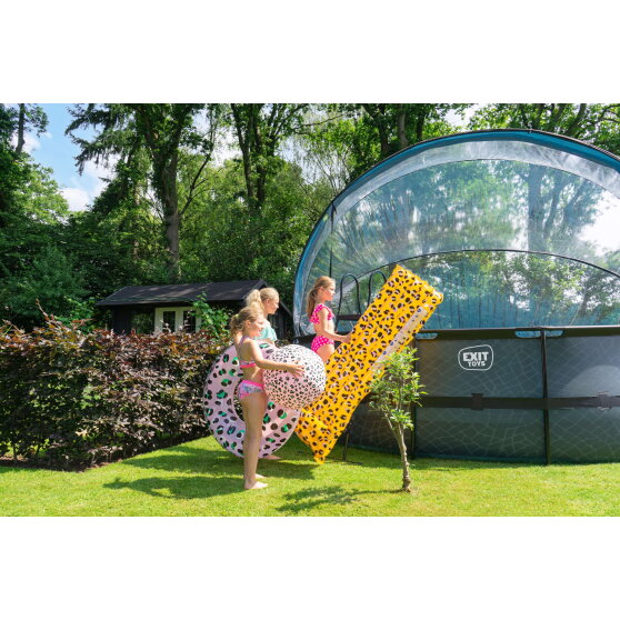 Piscine EXIT Stone ø488x122cm avec pompe filtrante à sable et dôme et pompe à chaleur - grise