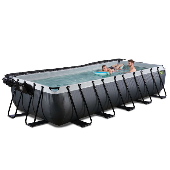 Piscine EXIT Black Leather 540x250x100cm avec pompe filtrante &agrave; sable et d&ocirc;me - noir