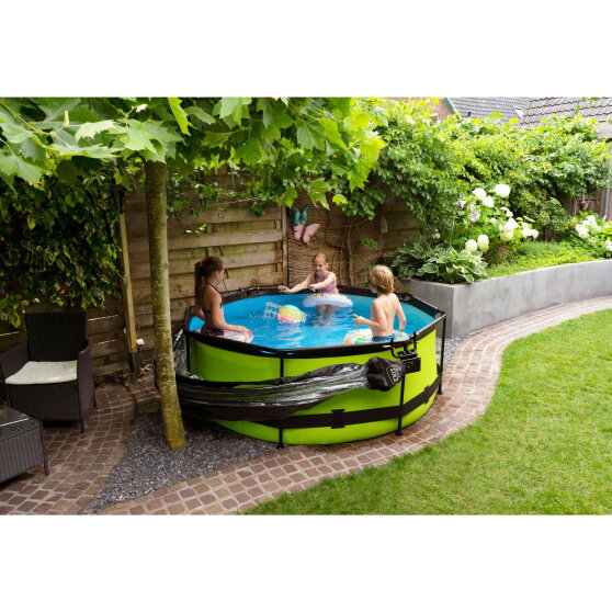 Piscine EXIT Lime &oslash;244x76cm avec pompe filtrante et d&ocirc;me - vert