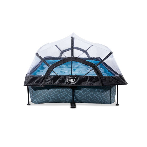 Piscine EXIT Stone 300x200x65cm avec pompe filtrante et d&ocirc;me - grise