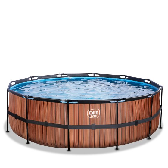 Piscine EXIT Wood ø450x122cm avec pompe filtrante à sable - marron