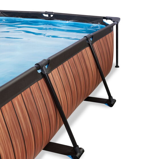 Piscine EXIT Wood 220x150x65cm avec pompe filtrante et d&ocirc;me - marron