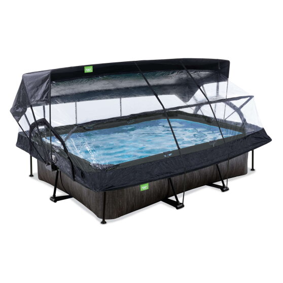 Piscine EXIT Black Wood 300x200x65cm avec pompe filtrante et d&ocirc;me et voile d'ombrage - noir