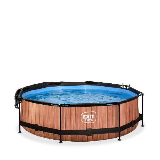 Piscine EXIT Wood &oslash;300x76cm avec pompe filtrante et voile d'ombrage - marron