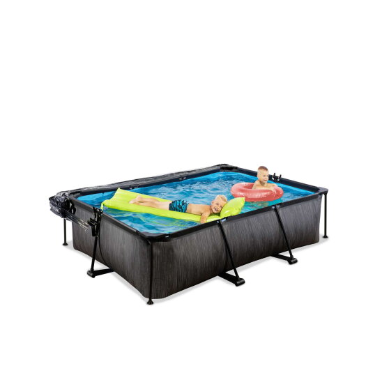 Piscine EXIT Black Wood 220x150x65cm avec pompe filtrante et dôme - noir