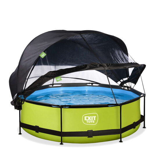 Piscine EXIT Lime &oslash;300x76cm avec pompe filtrante et d&ocirc;me et voile d'ombrage - vert