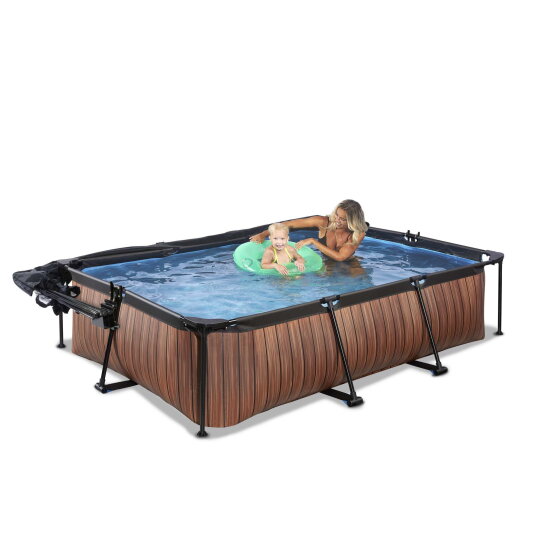 Piscine EXIT Wood 300x200x65cm avec pompe filtrante et dôme et voile d'ombrage - marron
