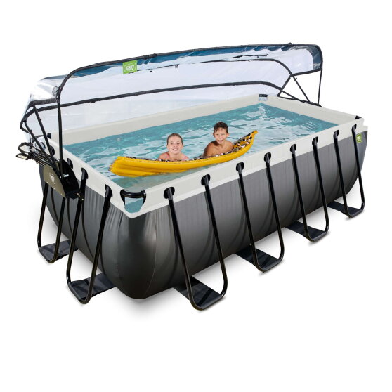 Piscine EXIT Black Leather 400x200x122cm avec pompe filtrante &agrave; sable et d&ocirc;me et kit d'accessoires - noir