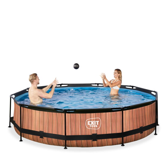 Piscine EXIT Wood &oslash;360x76cm avec pompe filtrante - marron