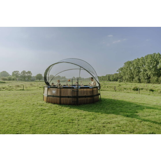 Piscine EXIT Black Leather &oslash;427x122cm avec pompe filtrante &agrave; sable et d&ocirc;me - noir