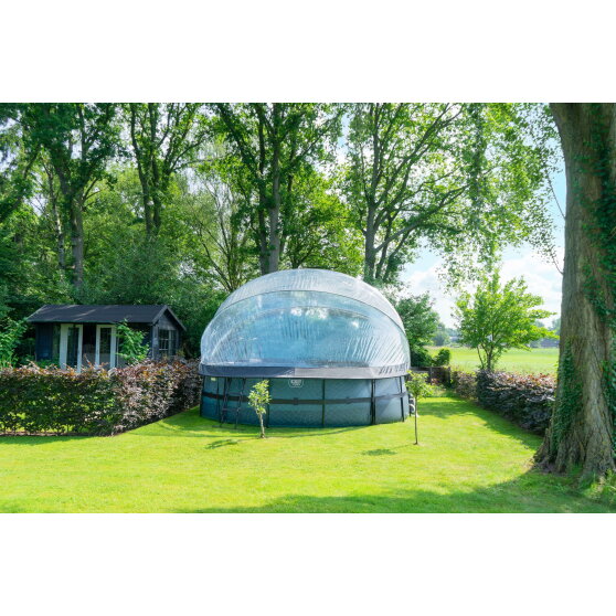 Piscine EXIT Stone &oslash;488x122cm avec pompe filtrante &agrave; sable et d&ocirc;me et pompe &agrave; chaleur - grise