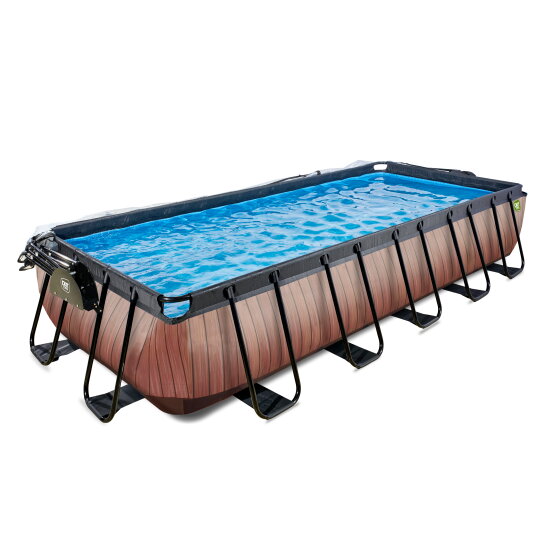 Piscine EXIT Wood 540x250x100cm avec pompe filtrante à sable et dôme et pompe à chaleur - marron