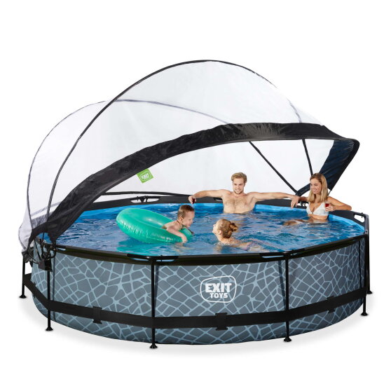 Piscine EXIT Stone ø360x76cm avec pompe filtrante et dôme - grise