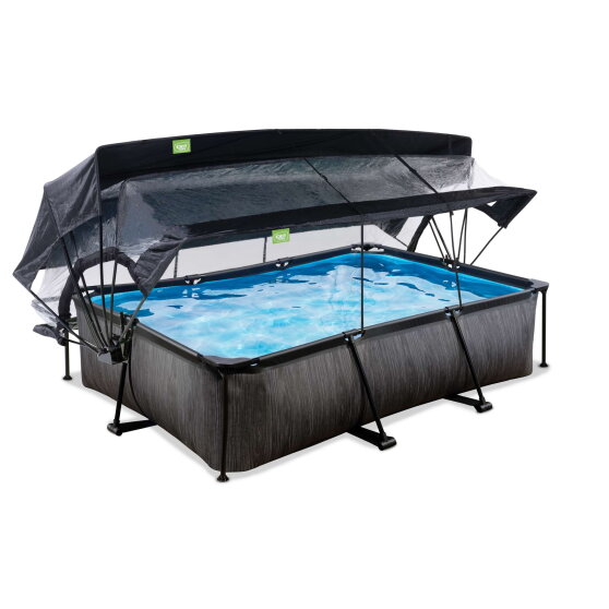 Piscine EXIT Black Wood 300x200x65cm avec pompe filtrante et d&ocirc;me et voile d'ombrage - noir