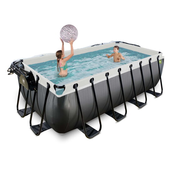 Piscine EXIT Black Leather 400x200x122cm avec pompe filtrante &agrave; sable et d&ocirc;me et kit d'accessoires - noir