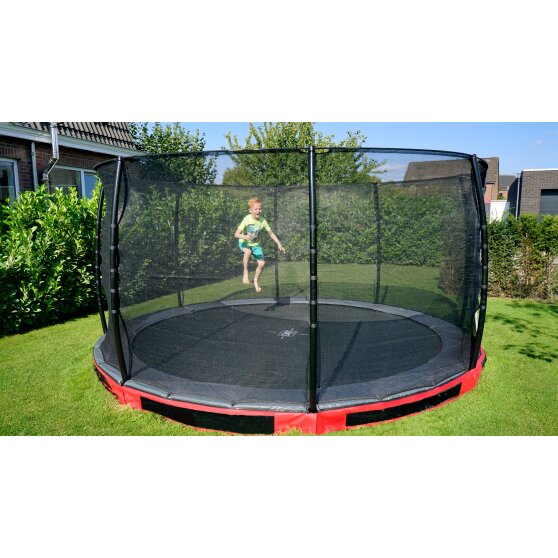 Trampoline enterré EXIT Elegant Premium ø366cm avec filet de sécurité Deluxe - rouge