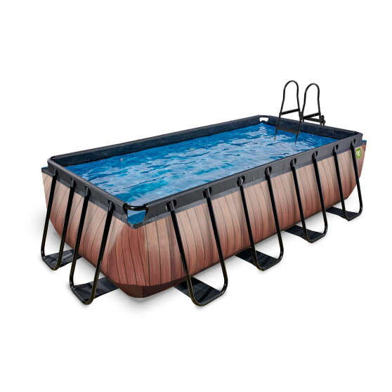 Piscine EXIT Wood 400x200x100cm avec pompe filtrante &agrave; sable - marron