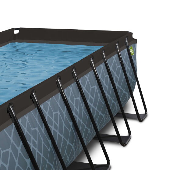 Piscine EXIT Stone 400x200x100cm avec pompe filtrante à sable et dôme - grise