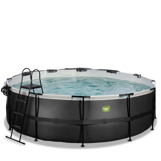 Piscine EXIT Black Leather &oslash;450x122cm avec pompe filtrante &agrave; sable et d&ocirc;me et kit d'accessoires - noir