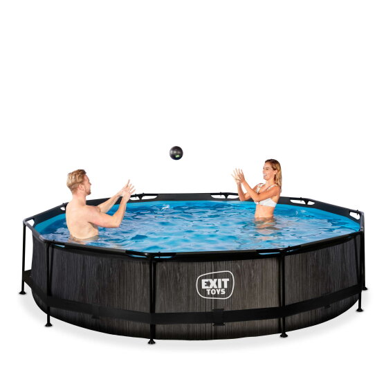 Piscine EXIT Black Wood ø360x76cm avec pompe filtrante - noir