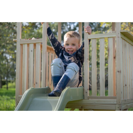 Maisonnette en bois avec toboggan et bac à sable EXIT Panorama 500