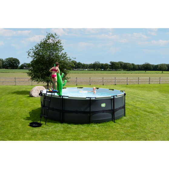 Piscine EXIT Stone &oslash;450x122cm avec pompe filtrante - grise