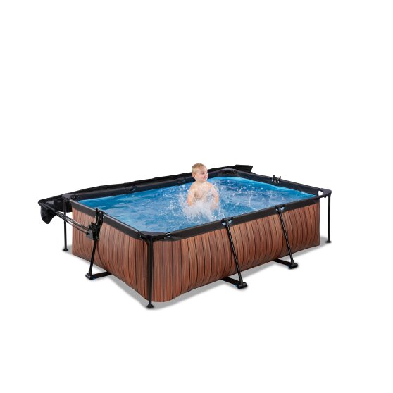 Piscine EXIT Wood 220x150x65cm avec pompe filtrante et voile d'ombrage - marron