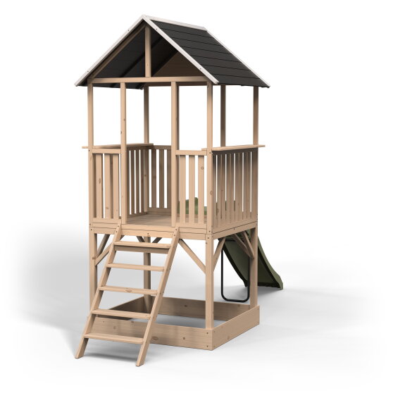Maisonnette en bois avec toboggan et bac à sable EXIT Panorama 500