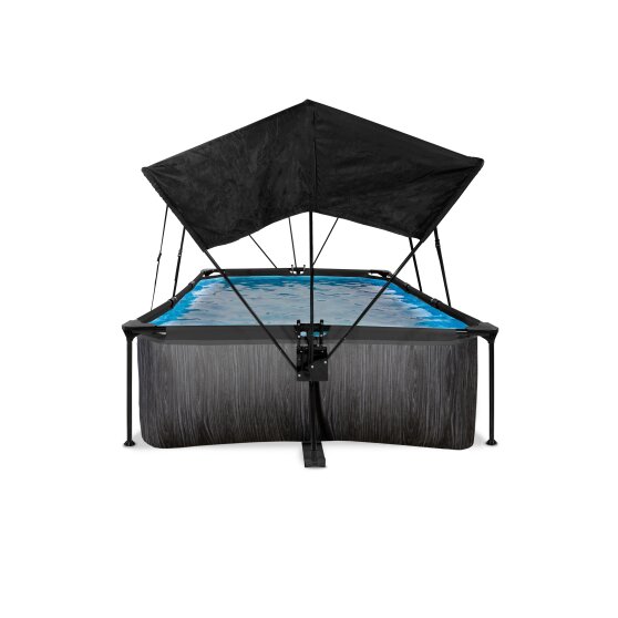 Piscine EXIT Black Wood 220x150x65cm avec pompe filtrante et voile d'ombrage - noir