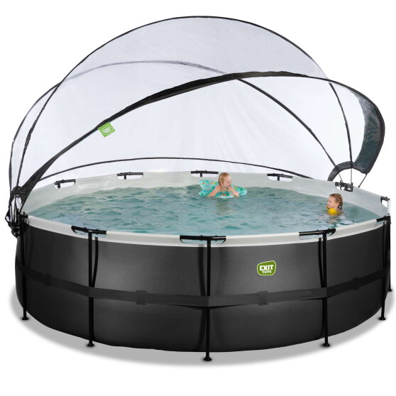Piscine EXIT Black Leather &oslash;488x122cm avec pompe filtrante &agrave; sable et d&ocirc;me et kit d'accessoires - noir