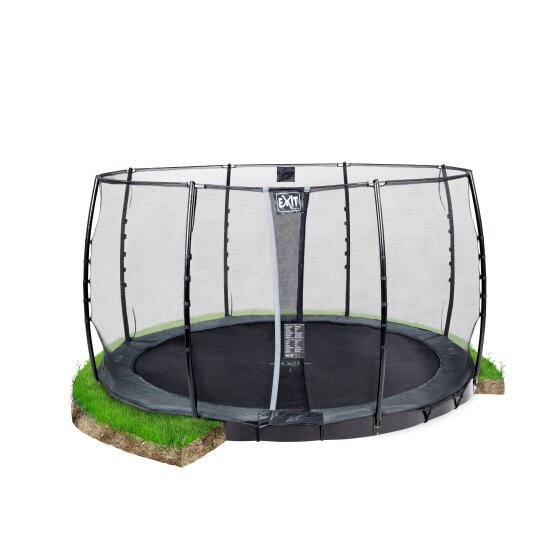 Trampoline EXIT InTerra groundlevel ø366 cm avec filet de sécurité - gris