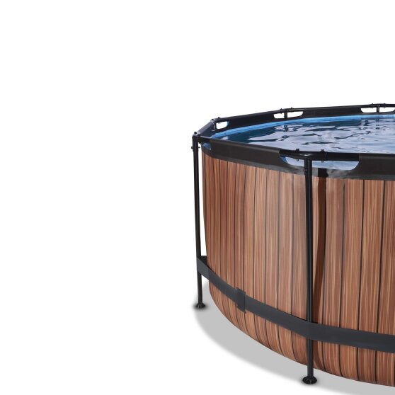 Piscine EXIT Wood ø360x122cm avec pompe filtrante à sable - marron