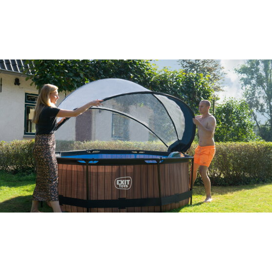 Piscine EXIT Black Wood ø244x76cm avec pompe filtrante et dôme - noir