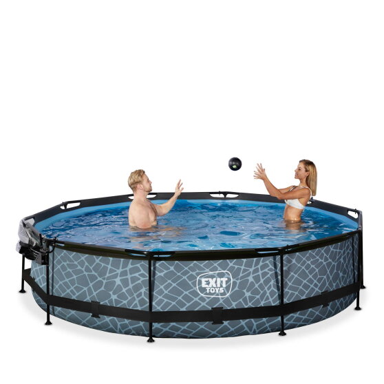 Piscine EXIT Stone ø360x76cm avec pompe filtrante et dôme - grise