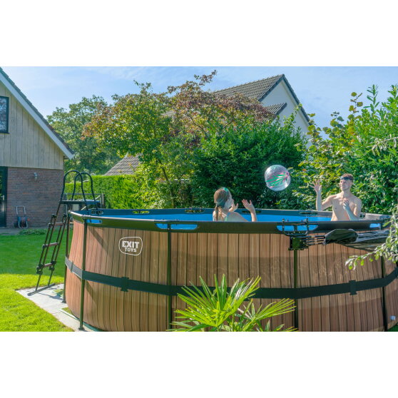 Piscine EXIT Wood &oslash;450x122cm avec pompe filtrante &agrave; sable - marron