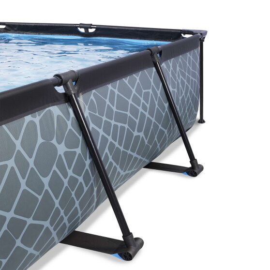 Piscine EXIT Stone 300x200x65cm avec pompe filtrante et d&ocirc;me - grise