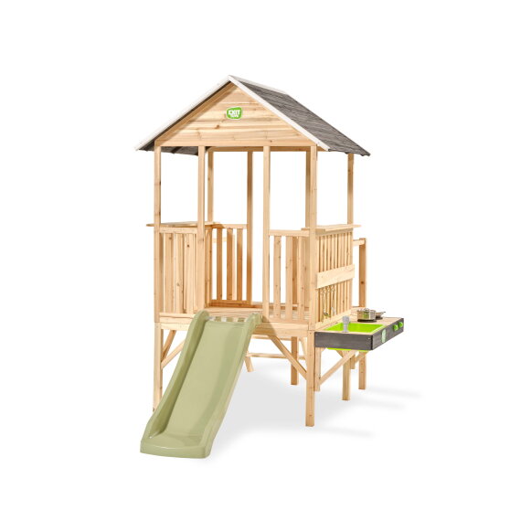Maisonnette en bois avec toboggan et cuisine EXIT Panorama 350