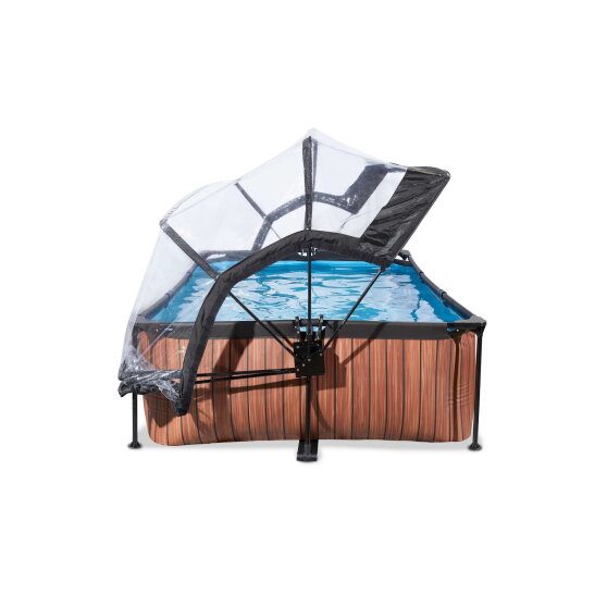 Piscine EXIT Wood 220x150x65cm avec pompe filtrante et d&ocirc;me - marron