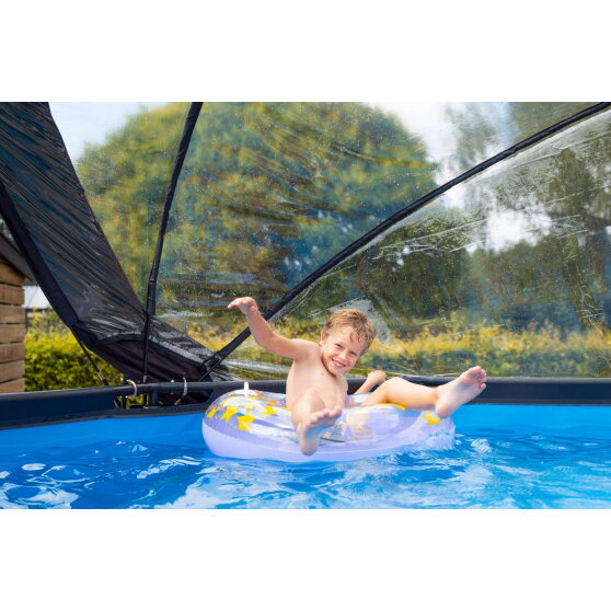 Piscine EXIT Black Leather &oslash;360x122cm avec pompe filtrante &agrave; sable et d&ocirc;me - noir