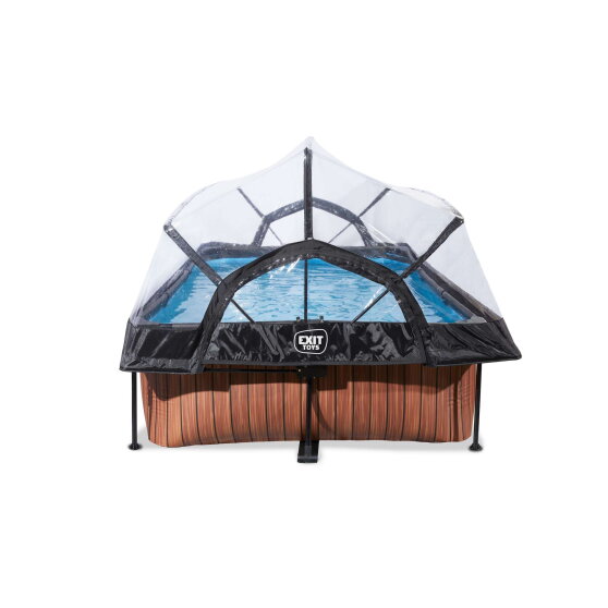 Piscine EXIT Wood 220x150x65cm avec pompe filtrante et d&ocirc;me - marron