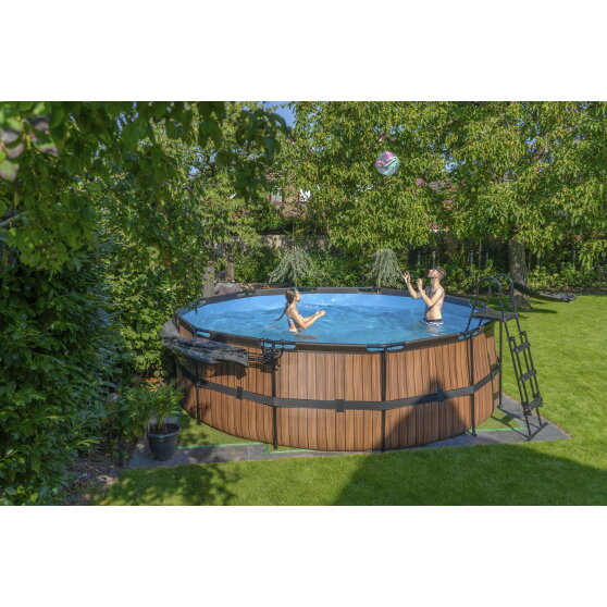 Piscine EXIT Wood &oslash;450x122cm avec pompe filtrante - marron