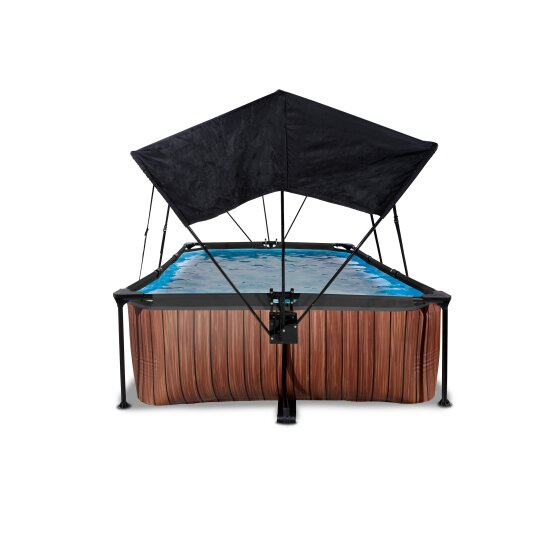 Piscine EXIT Wood 220x150x65cm avec pompe filtrante et voile d'ombrage - marron