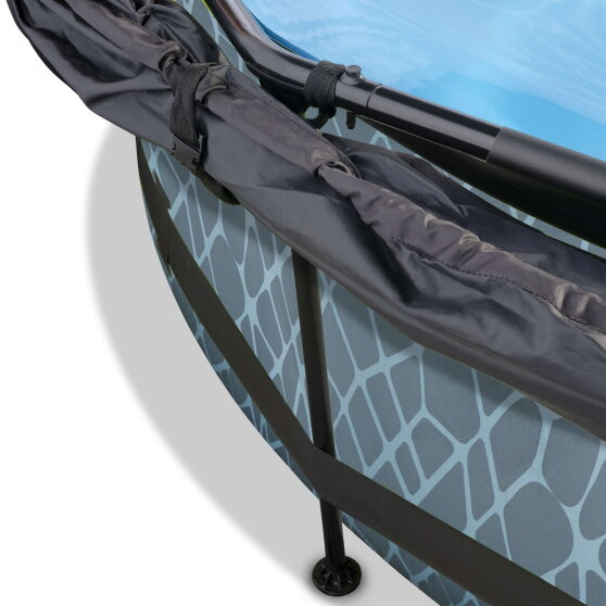 Piscine EXIT Stone &oslash;300x76cm avec pompe filtrante et voile d'ombrage - grise